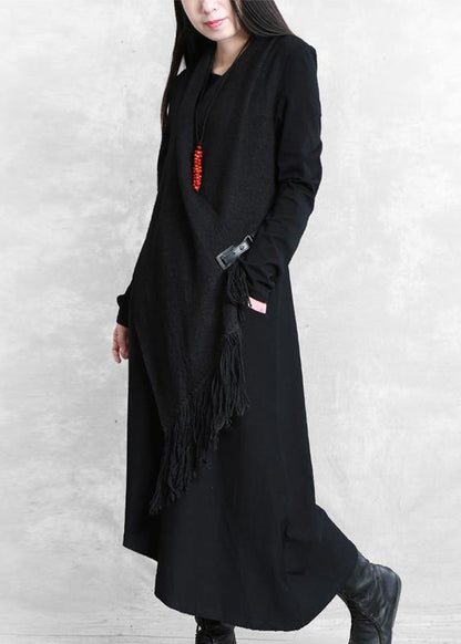 Organic Black Cotton Quilting Clothes False Two Pieces a Line Asymmetric Dresses