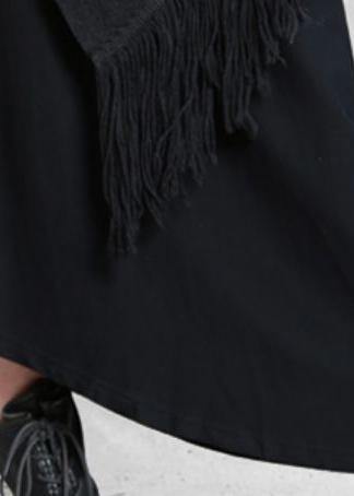 Organic Black Cotton Quilting Clothes False Two Pieces a Line Asymmetric Dresses