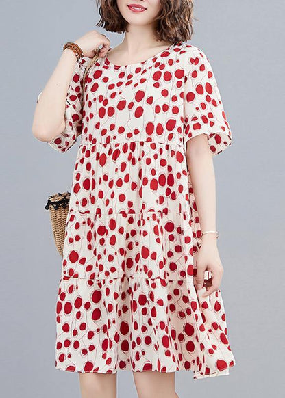 Organic Black Dotted Clothes O Neck Patchwork Knee Dress