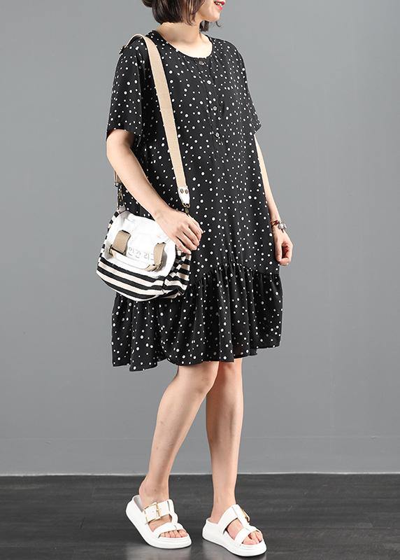 Organic Black Dotted Dresses O Neck Patchwork Art Dresses