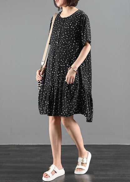 Organic Black Dotted Dresses O Neck Patchwork Art Dresses