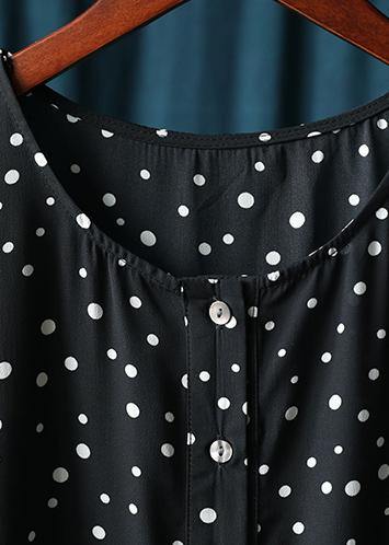 Organic Black Dotted Dresses O Neck Patchwork Art Dresses