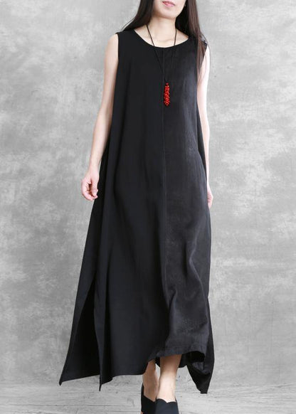 Organic Black Dresses O Neck Sleeveless Robes Summer Dress
