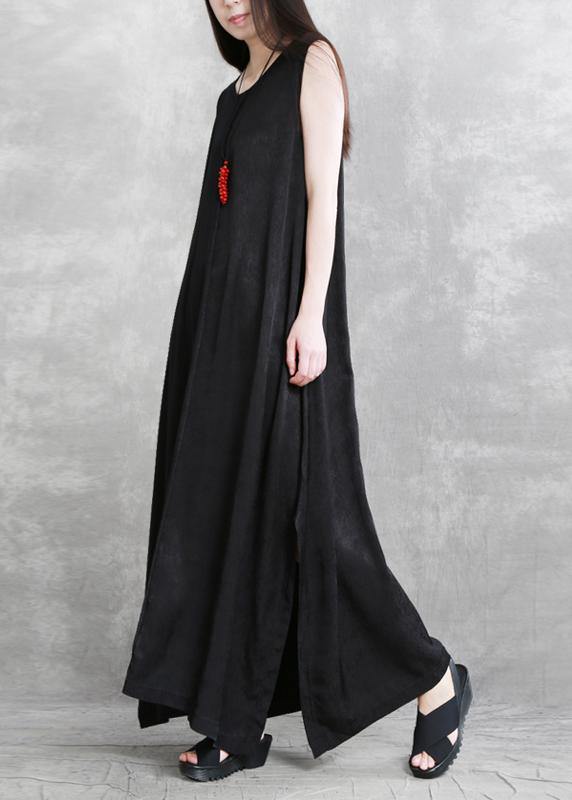 Organic Black Dresses O Neck Sleeveless Robes Summer Dress
