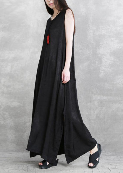 Organic Black Dresses O Neck Sleeveless Robes Summer Dress