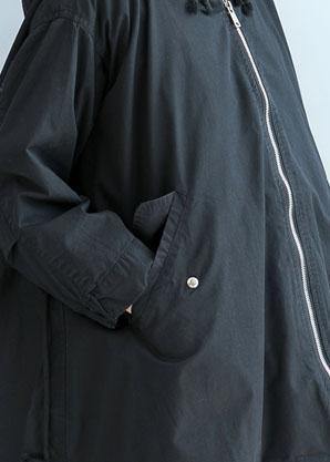 Organic Black Hooded Fine Clothes Sleeve Zippered Fall Short Coats