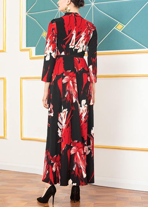 Organic Black Prints Cotton Tunics Tie Waist Robe Half High Neck Dresses