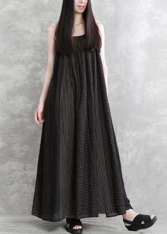Organic Black Striped Quilting Dresses Spaghetti Strap Maxi Summer Dress