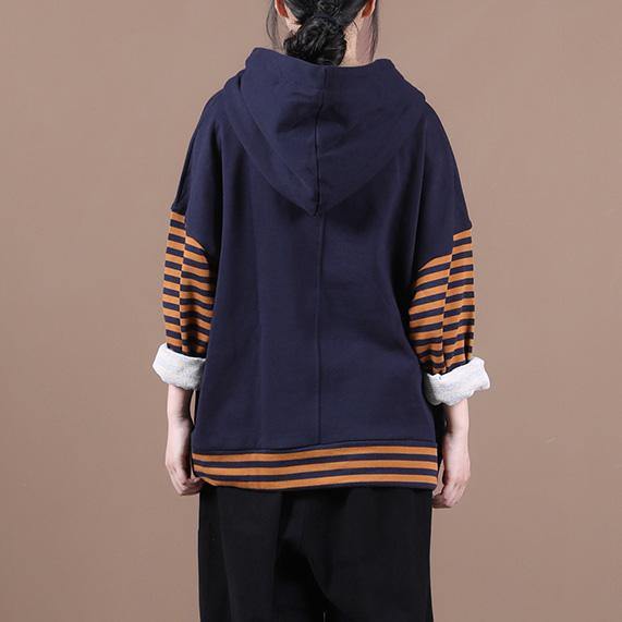 Organic Chocolate Striped Top Silhouette Hooded Patchwork Silhouette Blouses