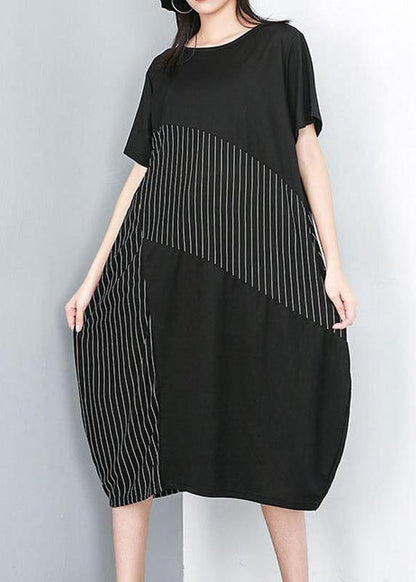 Organic Clothes Irregular Striped Round Neck Half Sleeve Dress