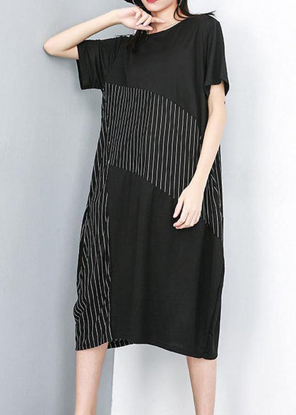 Organic Clothes Irregular Striped Round Neck Half Sleeve Dress