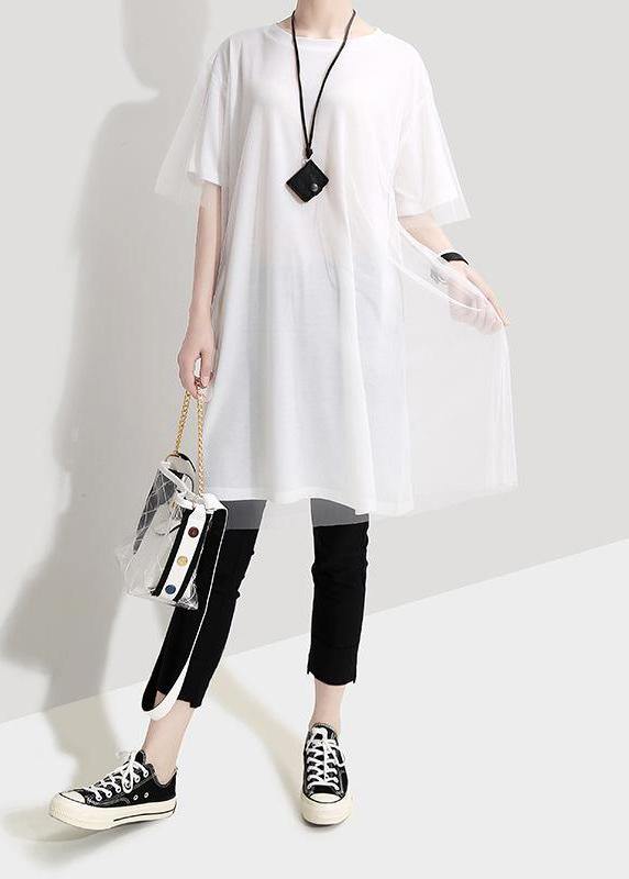 Organic Clothes Korea Summer Short Sleeve Patchwork Tulle Dress