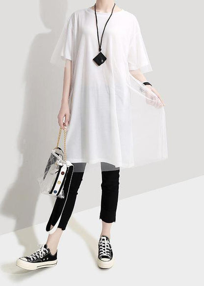 Organic Clothes Korea Summer Short Sleeve Patchwork Tulle Dress
