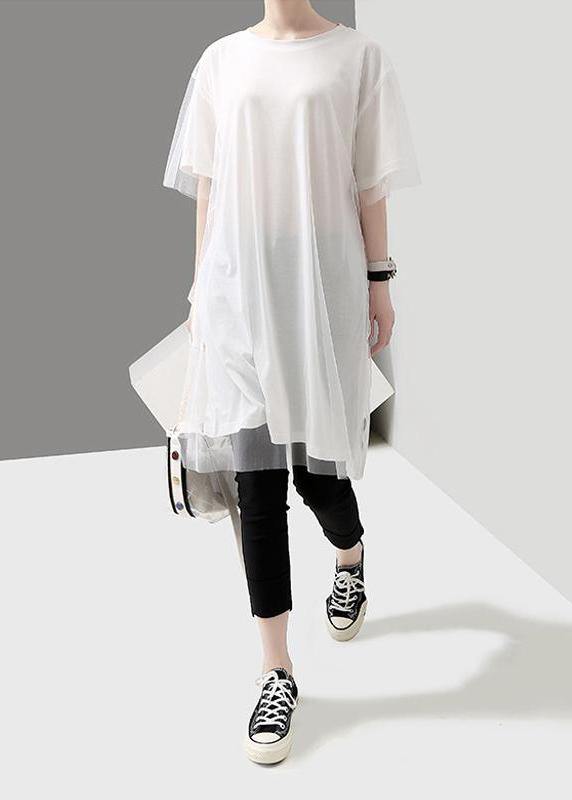 Organic Clothes Korea Summer Short Sleeve Patchwork Tulle Dress
