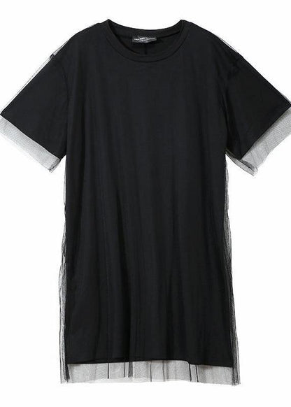 Organic Clothes Korea Summer Short Sleeve Patchwork Tulle Dress