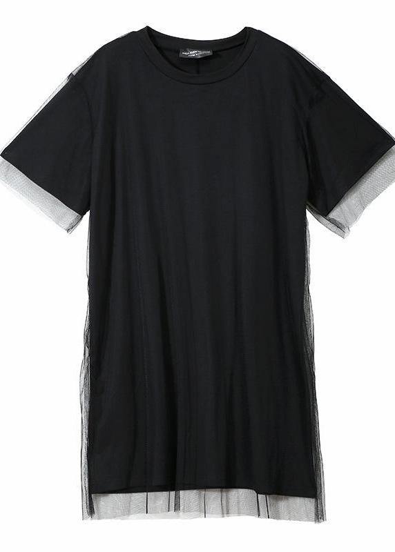 Organic Clothes Korea Summer Short Sleeve Patchwork Tulle Dress