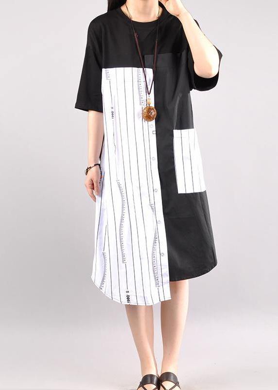 Organic Cotton Outfit Striped Spliced Irregular Half Sleeve Dress