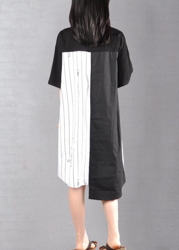 Organic Cotton Outfit Striped Spliced Irregular Half Sleeve Dress