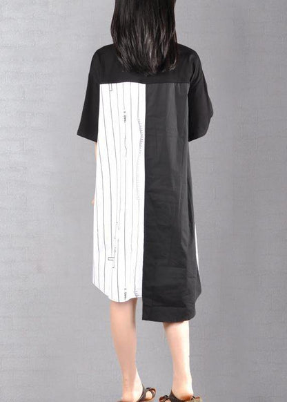 Organic Cotton Outfit Striped Spliced Irregular Half Sleeve Dress