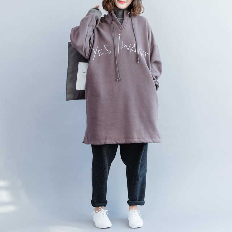 Organic Cotton Tops Hooded Patchwork Gray Midi Tops