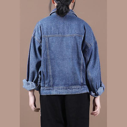 Organic Denim Blue Fine Maxi Coat Inspiration Lapel Fall Jackets