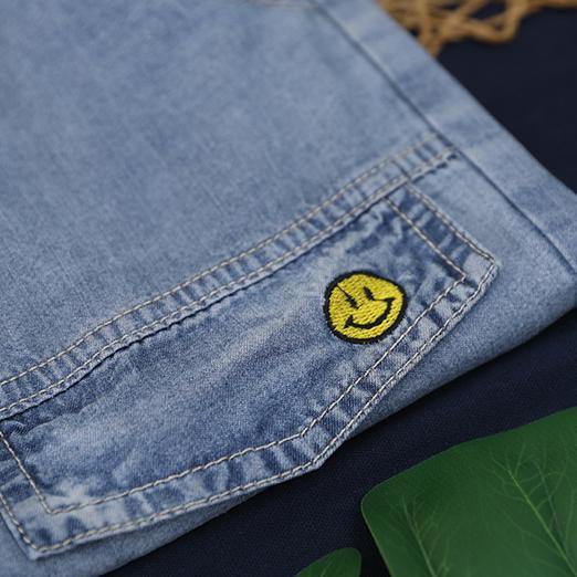 Organic Denim Blue Elastic Waist Patchwork Pants