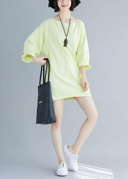 Organic Flare Sleeve Cotton Clothes Tunic Tops Light Yellow Dresses Summer