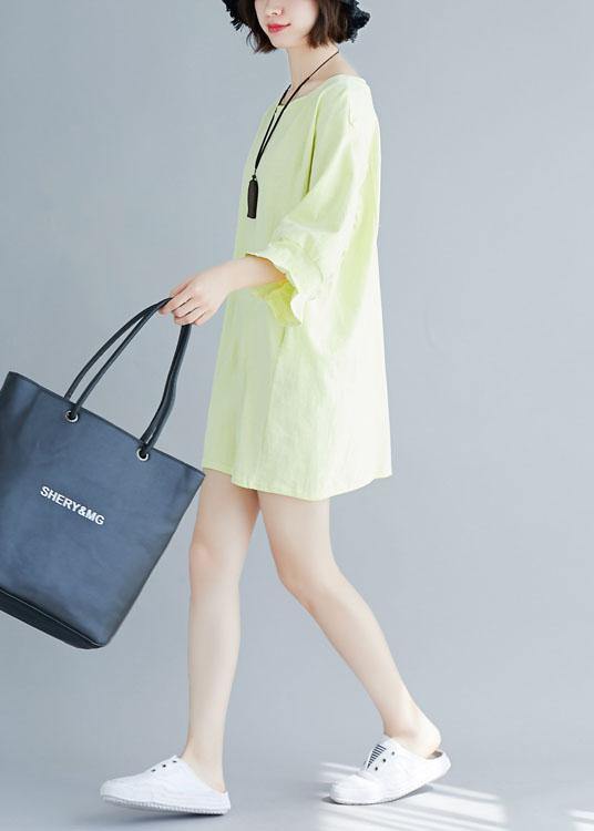 Organic Flare Sleeve Cotton Clothes Tunic Tops Light Yellow Dresses Summer