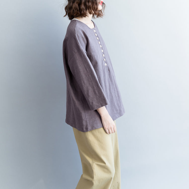 Organic Gray Cotton Tops Christmas Gifts Dresses O Neck Three Quarter Sleeve Blouse