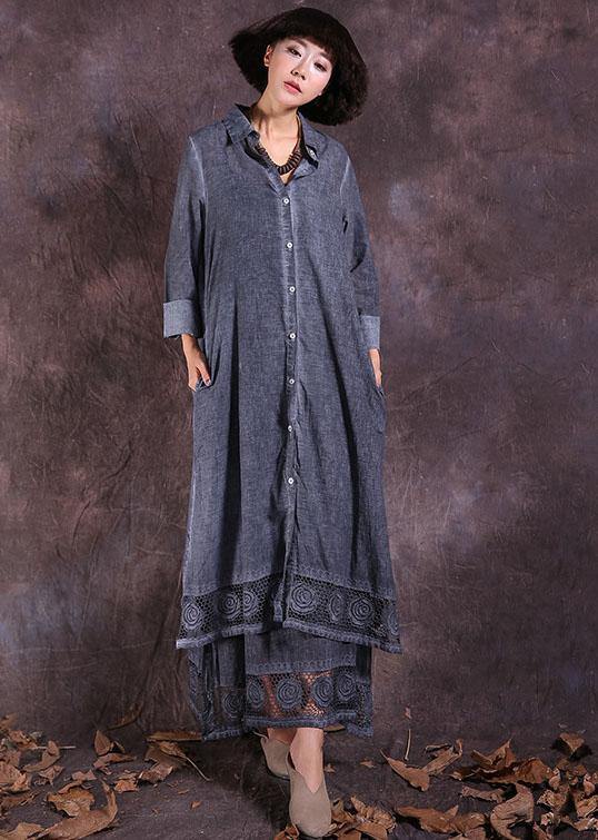Organic Gray Long Sleeve Linen Cotton Clothes for Lace Hem Traveling Summer Cardigan