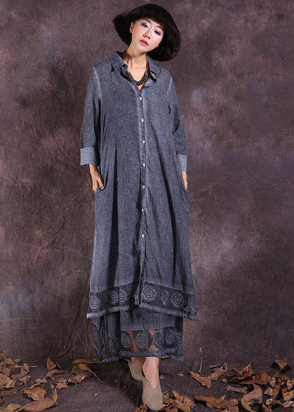 Organic Gray Long Sleeve Linen Cotton Clothes for Lace Hem Traveling Summer Cardigan
