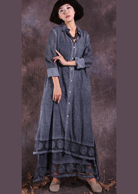 Organic Gray Long Sleeve Linen Cotton Clothes for Lace Hem Traveling Summer Cardigan
