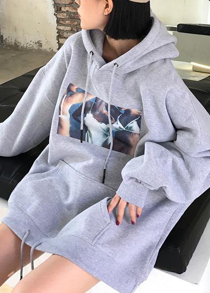 Organic Gray Winter Cotton Clothes Hooded Art Thick Tops