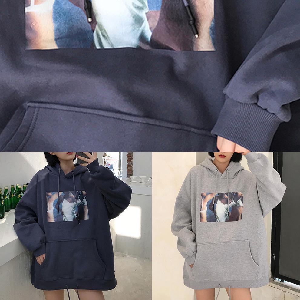 Organic gray winter cotton clothes hooded Art thick tops
