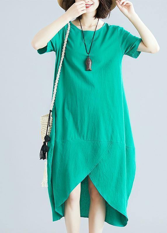 Organic Green Clothes O Neck Asymmetric Kaftan Summer Dresses