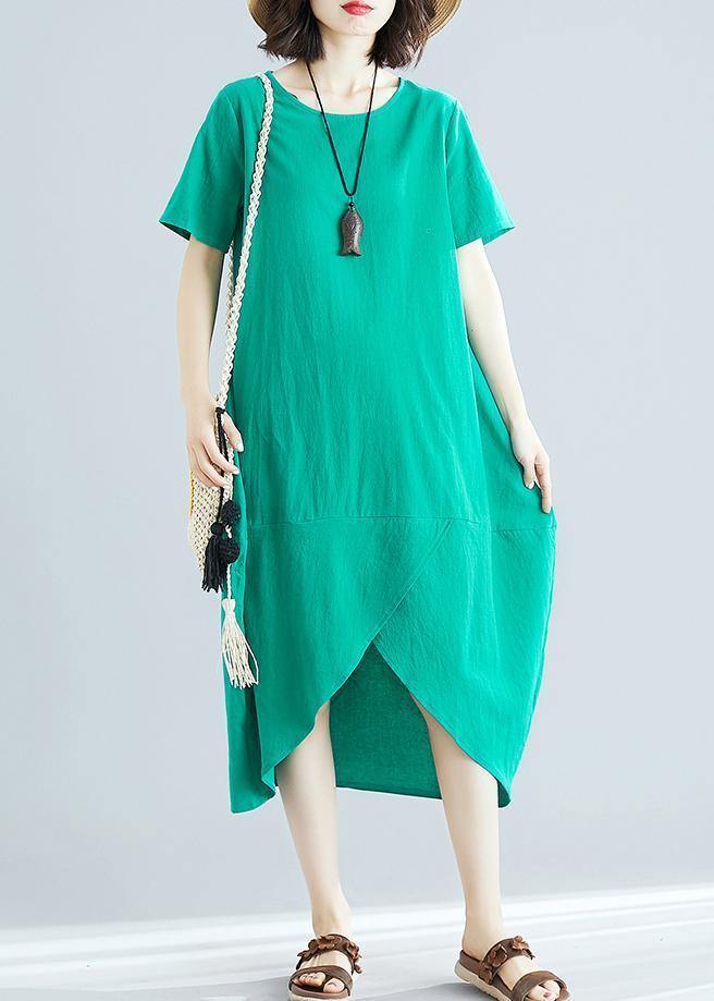Organic Green Clothes O Neck Asymmetric Kaftan Summer Dresses