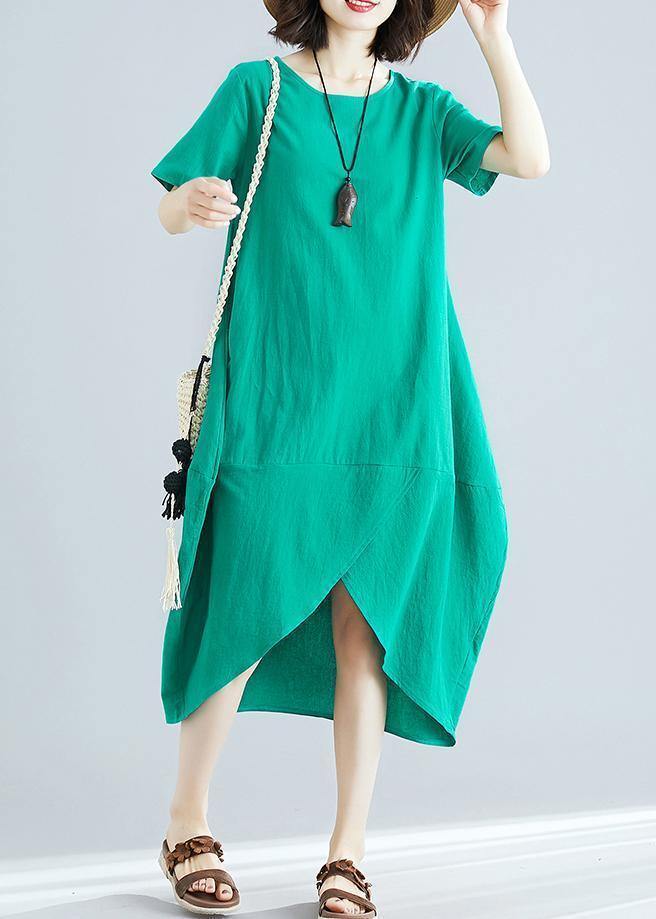 Organic Green Clothes O Neck Asymmetric Kaftan Summer Dresses