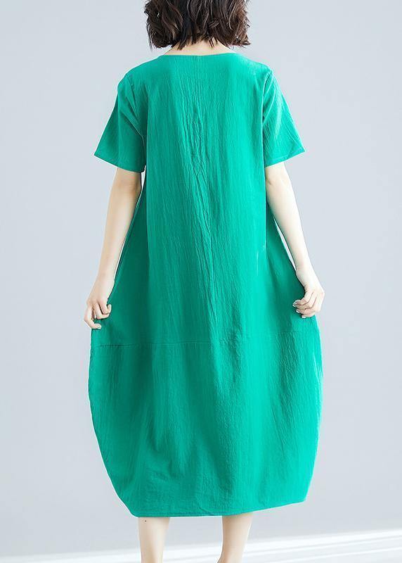Organic Green Clothes O Neck Asymmetric Kaftan Summer Dresses