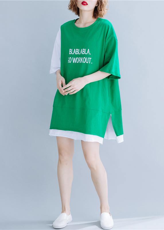 Organic Green Cotton Tops O Neck Half Sleeve Silhouette Summer Tops