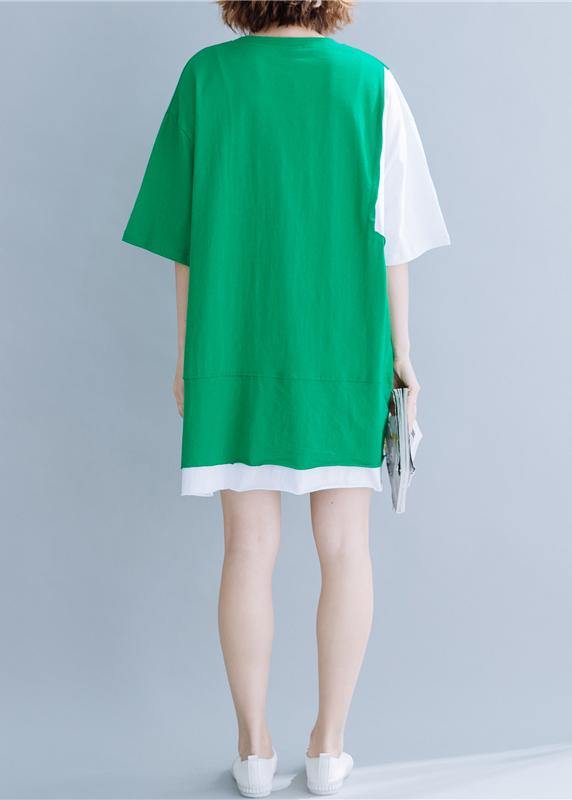 Organic Green Cotton Tops O Neck Half Sleeve Silhouette Summer Tops