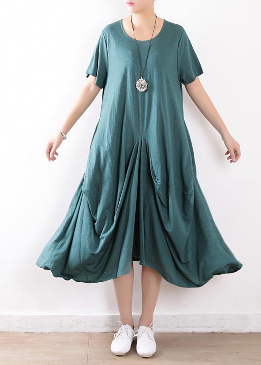 Organic Green Linen Cotton Clothes Organic Ideas O Neck Asymmetric Maxi Summer Dresses