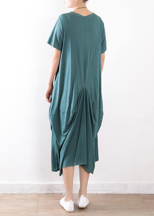 Organic Green Linen Cotton Clothes Organic Ideas O Neck Asymmetric Maxi Summer Dresses