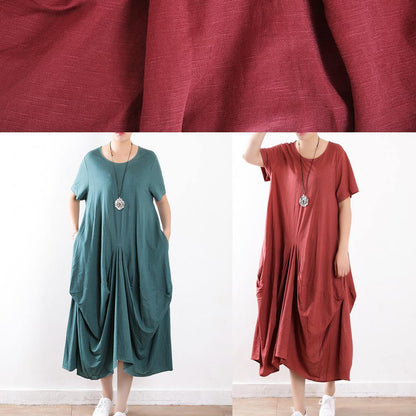 Organic Green Linen Cotton Clothes Organic Ideas O Neck Asymmetric Maxi Summer Dresses