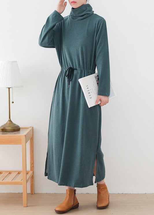 Organic High Neck Drawstring Outfit Photography Green Maxi Dresses