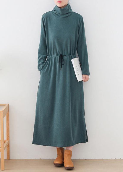 Organic High Neck Drawstring Outfit Photography Green Maxi Dresses