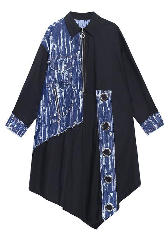 Organic Lapel Asymmetric Dresses Catwalk Black Robe Dress