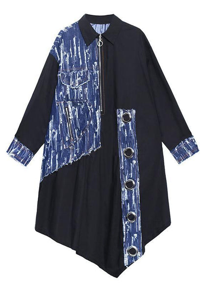 Organic Lapel Asymmetric Dresses Catwalk Black Robe Dress