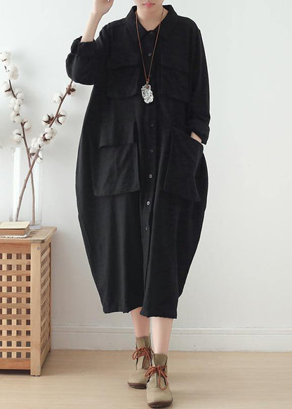 Organic Lapel Pockets Fall Tunics Fabrics Black Dresses
