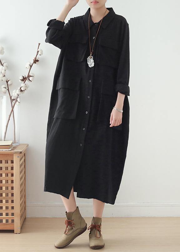 Organic Lapel Pockets Fall Tunics Fabrics Black Dresses