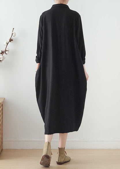 Organic Lapel Pockets Fall Tunics Fabrics Black Dresses